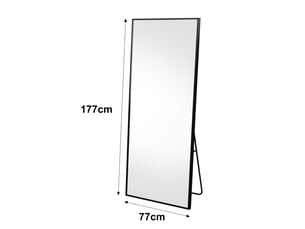 Miroir sur pied - 177 x 77 cm - noir - miroir plein pied rectangulaire grand format, cadre minimaliste, design moderne et élégant