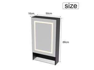 Armoire de toilette led 1 porte - 50 x 16 x 88 cm-noir - meuble de salle de bain avec éclairage 3 couleurs, antibuée et étagères