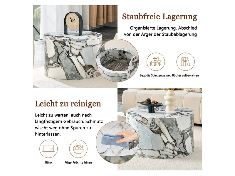  Ensemble de 2 tables basses gigognes blanches en mdf, rangement intégré  - Conforama C