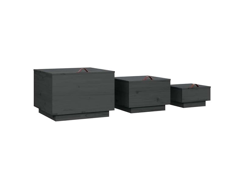  Boîtes de rangement et couvercles 3 pcs gris bois massif de pin  - Conforama E