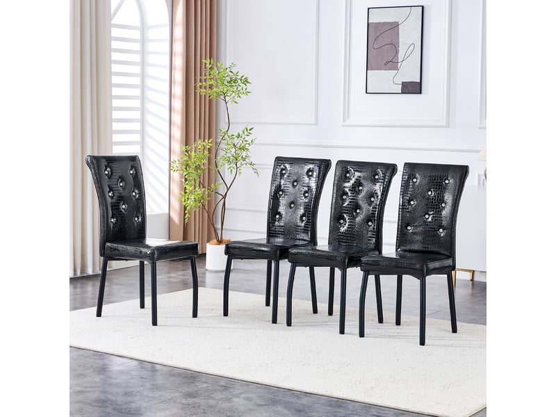  Lot de 4 chaises de salle à manger,61,5x42x101 cm,motif crocodile,pvc,noir  - Conforama B