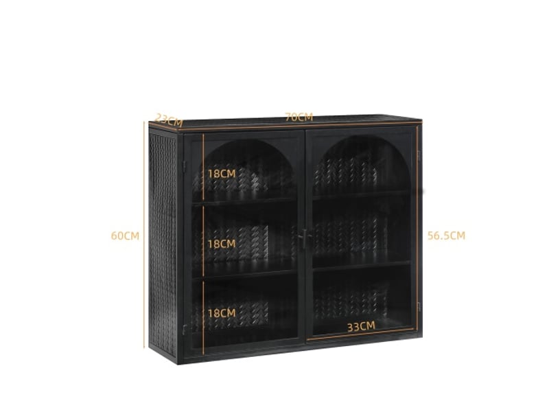  Armoire murale moderne en verre - 70x23x60 cm - noir - métal et verre trempé - deux portes - rangement à trois niveaux  - Conforama A