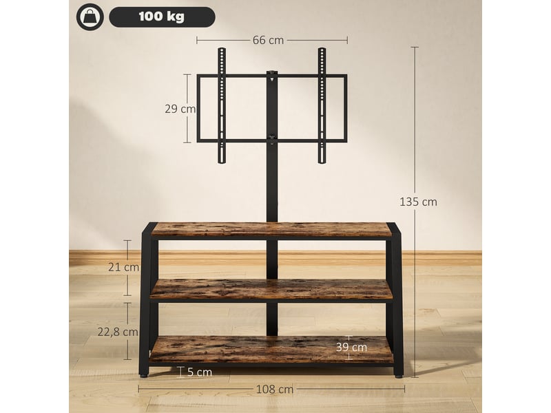  Meuble tv avec support pour téléviseurs de 32-70 pouces, étagères ouvertes, 108x41x135cm, angle ajustable 35°, marron  - Conforama C