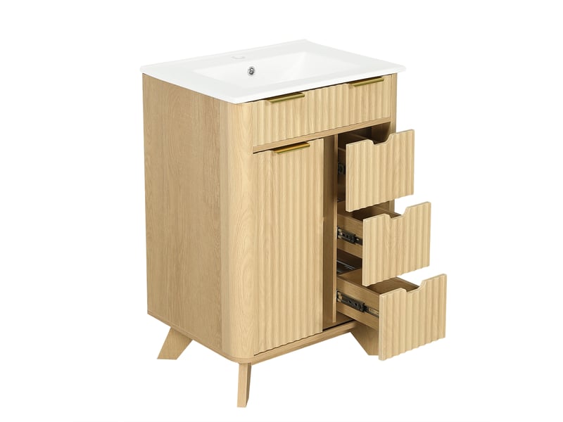  Meuble sous-vasque avec vasque 1 porte coulissante 3 tiroirs 61x47x90 cm  - Conforama B