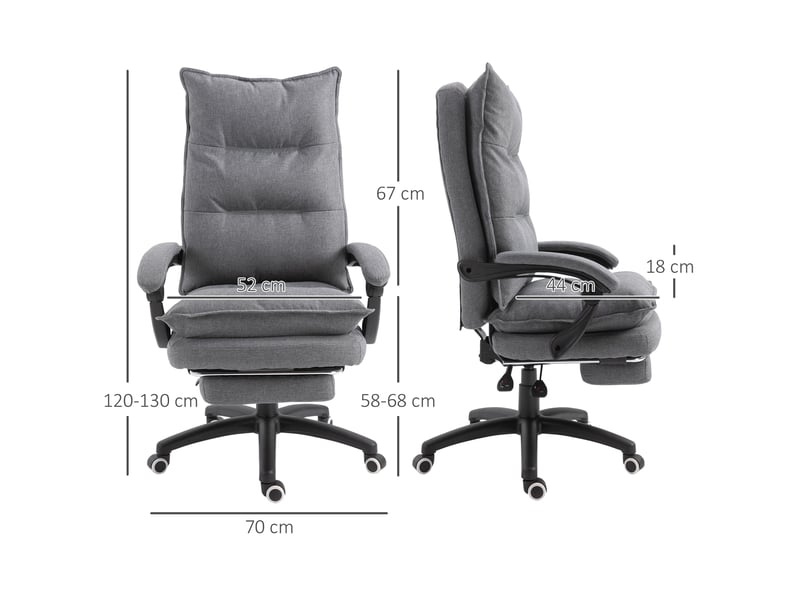  Fauteuil de bureau rembourré avec 6 points de massage, hauteur réglable et roulettes, 70 x 62 x 120-130 cm, gris  - Conforama E