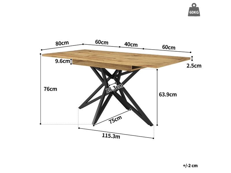 Table extensible 6 à 8 personnes avec rallonge pour salle à manger en mdf 120160×80×76 cm noyer - Conforama E