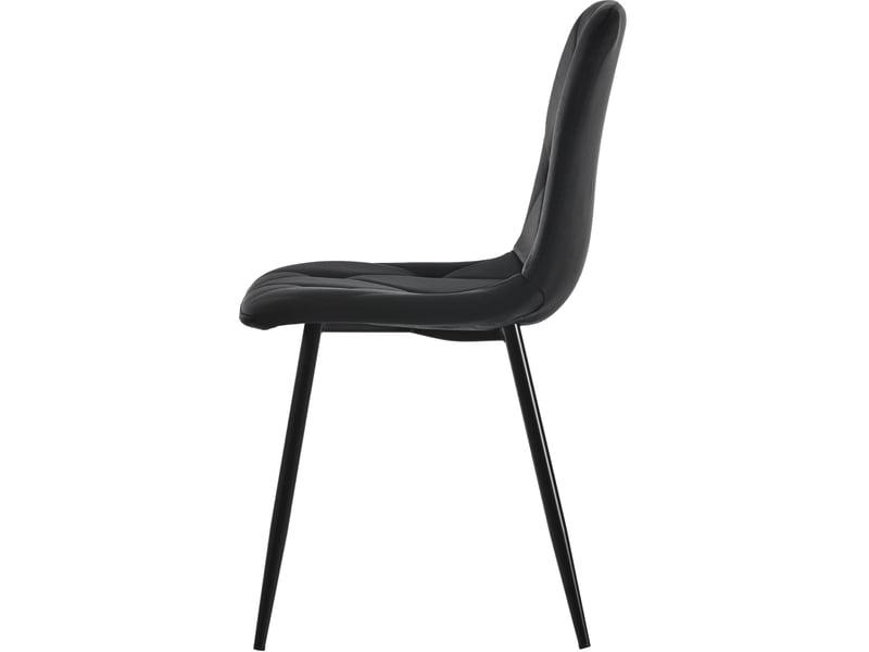  Lot de 4 chaises 46x45x86 cm, dossier à motif chevrons, revêtement velours gris, cadre métallique noir, pour salle à manger  - Conforama D
