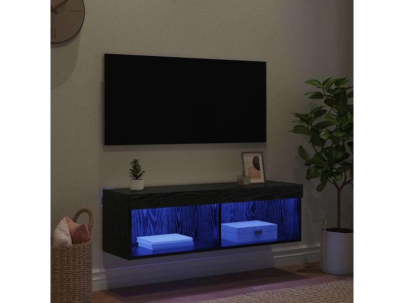 Meuble tv - banc tv - meuble de rangement mural 100 x 30 x 30 cm chêne noir bois d'ingénierie - Conforama E