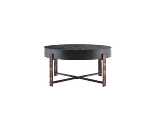 Table basse ronde avec plateau épais effet bois et piètement croisé en métal pour salon, 68 × 36 cm, noir