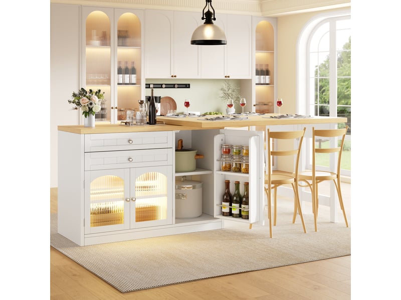  Ilot de cuisine 3 portes 2 tiroirs coloris blanc mdf  - Conforama D