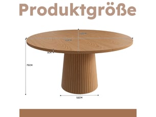 Table de cuisine 110 cm table de salle à manger ronde style maison de campagne plateau en mdf placage chêne composé de deux demi-cercles piètement cylindrique à cadre métal intérieur