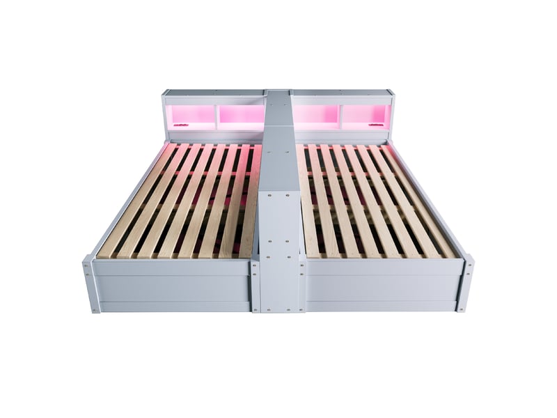  Canapé-lit 90180x200 cm, lit enfant, couchage d'appoint, rangement hydraulique, led, bois gris, prise intégrée  - Conforama B