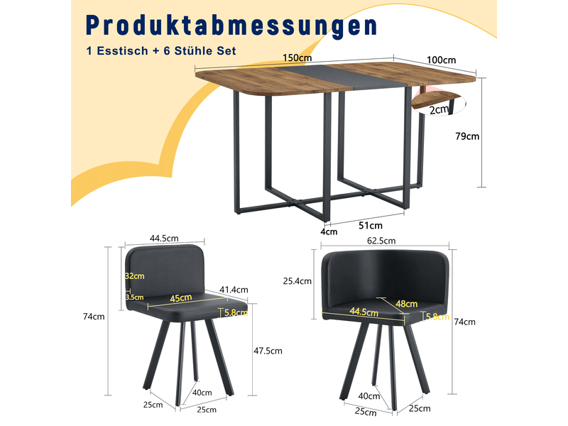 Ensemble table à manger, plateau effet bois, structure métal noir, 4–6 personnes, cuisine et salon - Conforama C