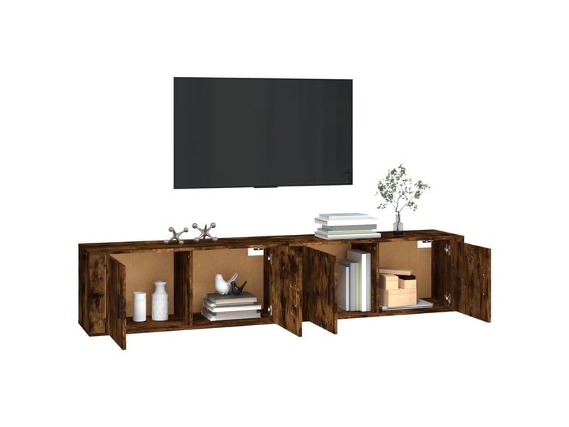  Lot de 2 meuble tv mural, meuble tv suspendu chêne fumé 100x34,5x40 cm  - Conforama C