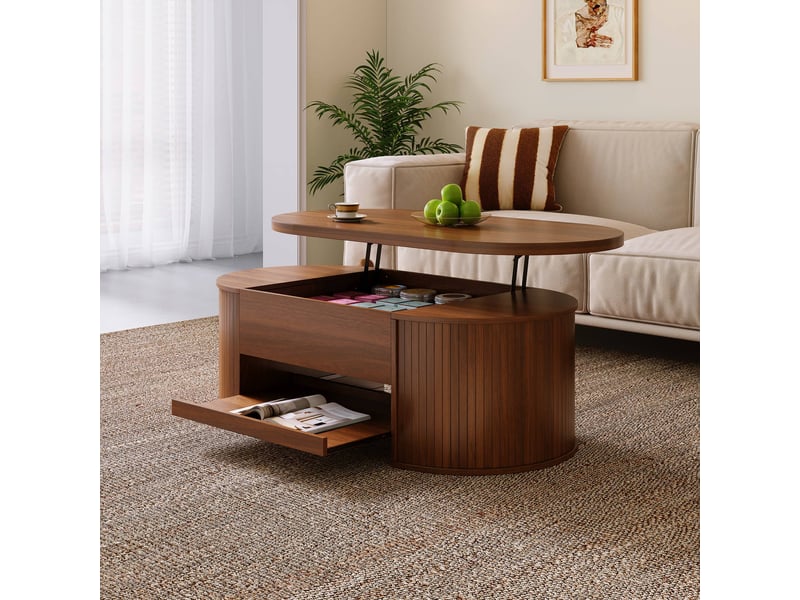  Table basse 110x55,5x40 cm, plateau relevable, grand rangement, design moderne, structure mdf pour salon et séjour - noyer naturel  - Conforama E