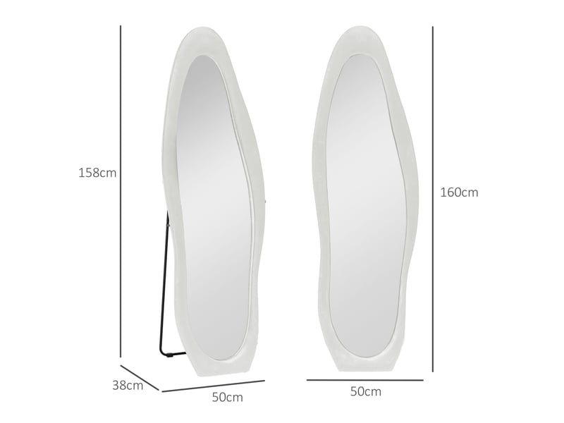 Miroir simple sur pied ondulé avec cadre mdf effet velours, pose au sol, murale ou inclinée blanc 50 × 160 cm - Conforama D