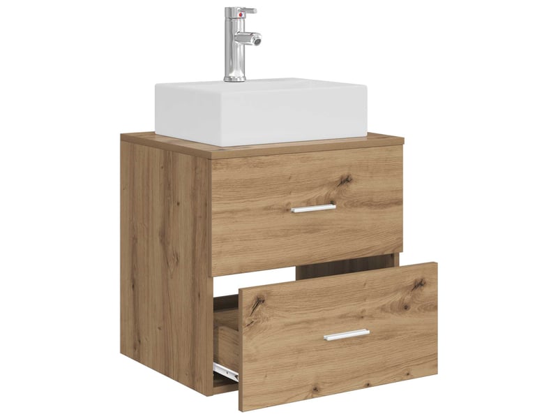 Vanité de lavabo mural, meuble de rangement chêne artisanal 49.5x41x62.5 cm shl3811 - Conforama C