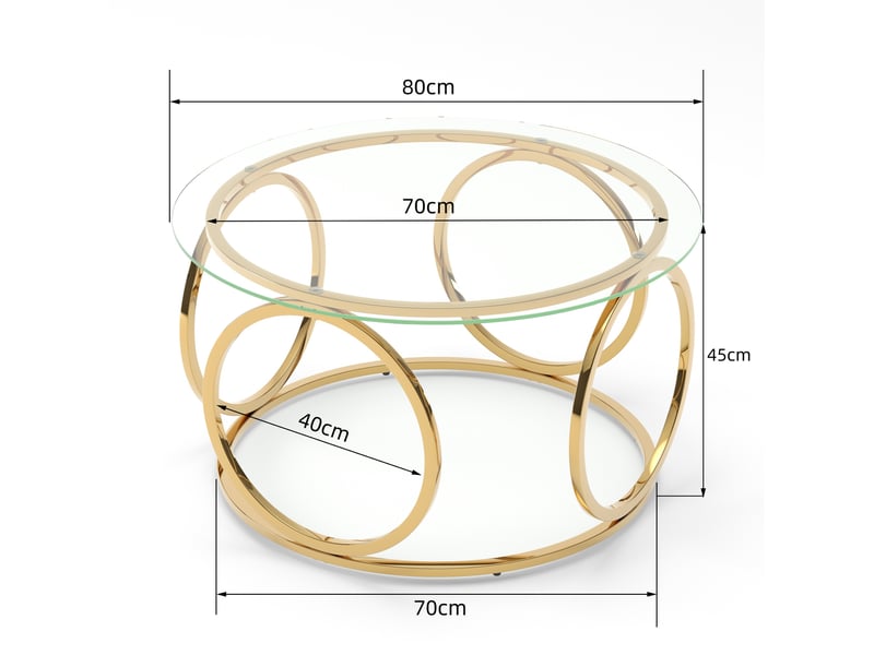 Table basse ronde,80x80x45 cm,verre trempé et métal,doré - Conforama C
