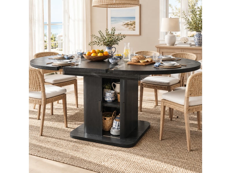  Table à manger extensible 110x110x75 cm avec rangement mdf métal noir  - Conforama B