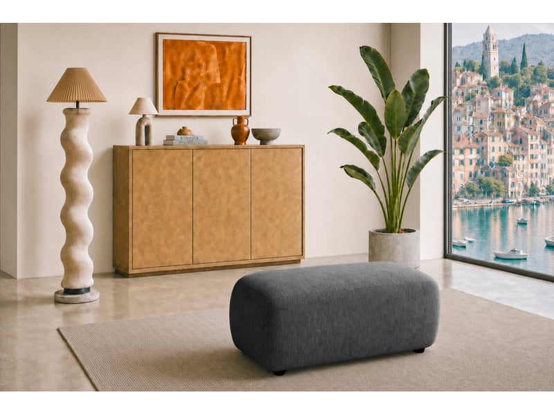  Portofino - pouf en tissu chenille gris foncé 105x57x40  - Conforama D