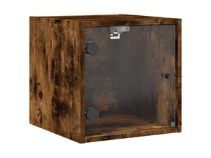 Table de chevet - cabinet de chevet - table de nuit avec porte en verre chêne fumé 35x37x35 cm