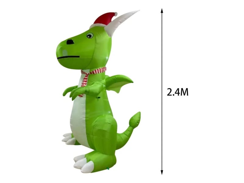  Dinosaure gonflable de noël 2,4 m avec led et bonnet de père noël, décoration extérieure pour jardin  - Conforama D