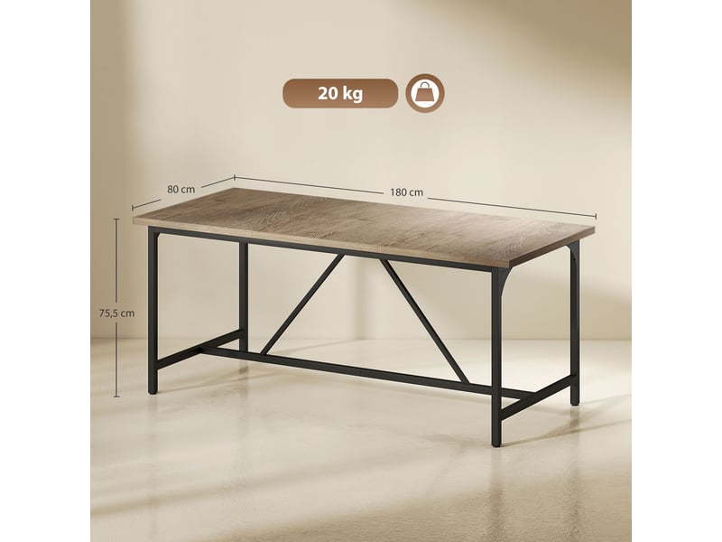  Table à manger pour 6 à 8 personnes. Table de cuisine rectangulaire moderne aspect bois, 180 x 80 x 75,5 cm, naturel.  - Conforama E