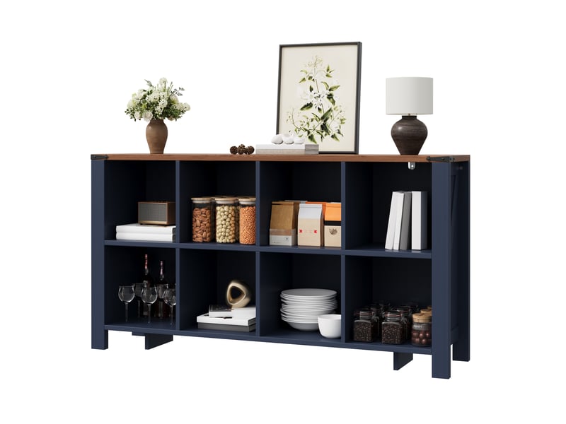  Meuble de rangement avec 8 niches ouvertes, en mdf bleu, pour cuisine, salon et salle à manger, 140 × 34 × 75 cm  - Conforama A