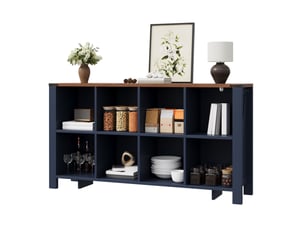 Meuble de rangement avec 8 niches ouvertes, en mdf bleu, pour cuisine, salon et salle à manger, 140 × 34 × 75 cm