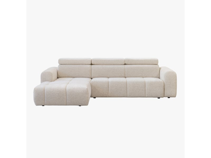  Canapé d'angle convertible avec têtières relevables en tissu beige -  - Conforama A