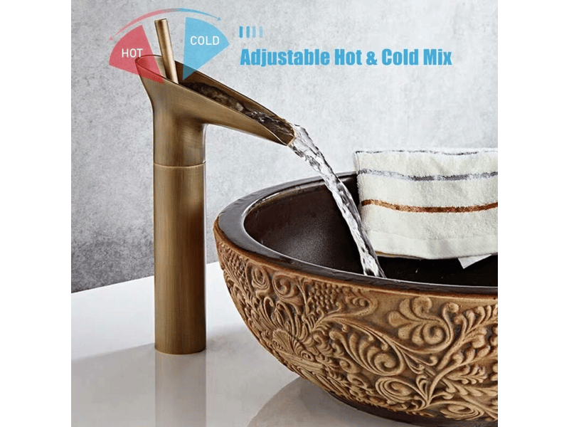  Mitigeur de lavabo, mitigeur cascade de salle de bains, mitigeur de lavabo réglable chaud et froid, laiton chromé  - Conforama D
