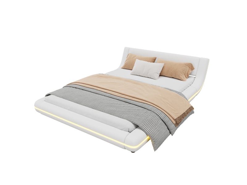  Lit 2 places 140x200 cm avec led multicolore coloris blanc  - Conforama A
