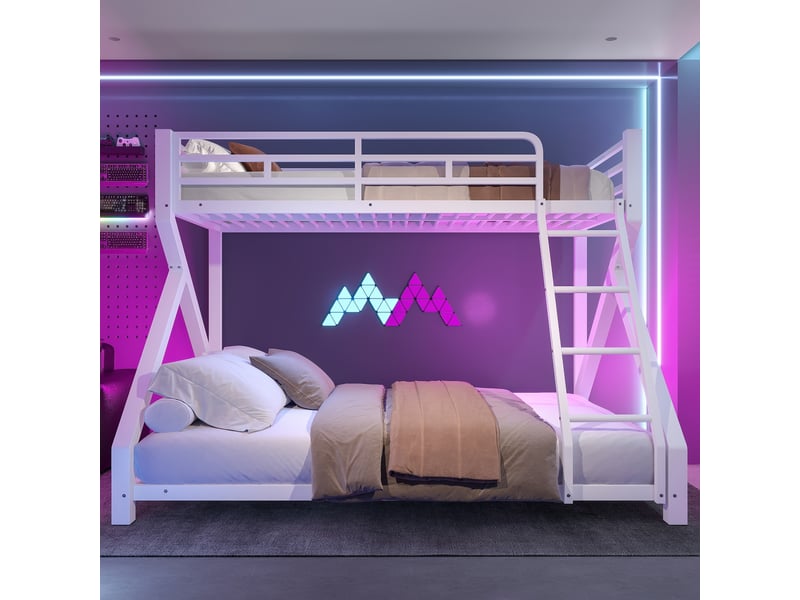 Lit superposé enfant 90x200 cm et 140x200 cm en métal blanc avec led - Conforama D