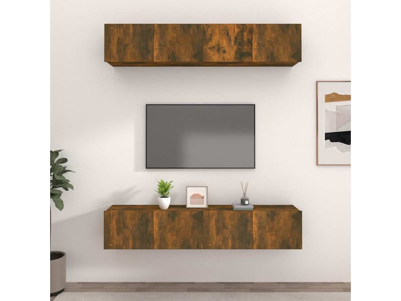  Lot de 4 meuble tv bas salon chêne fumé 80x30x30 cm bois d'ingénierie  - Conforama B