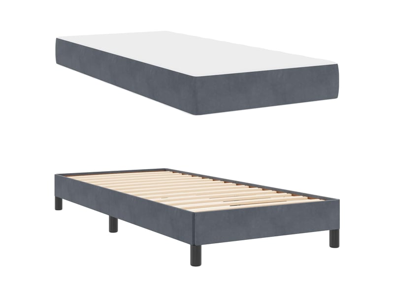  Lit simple- lit adulte -  lit à ressorts avec matelas gris foncé 80 x 200 cm tissu  - Conforama D