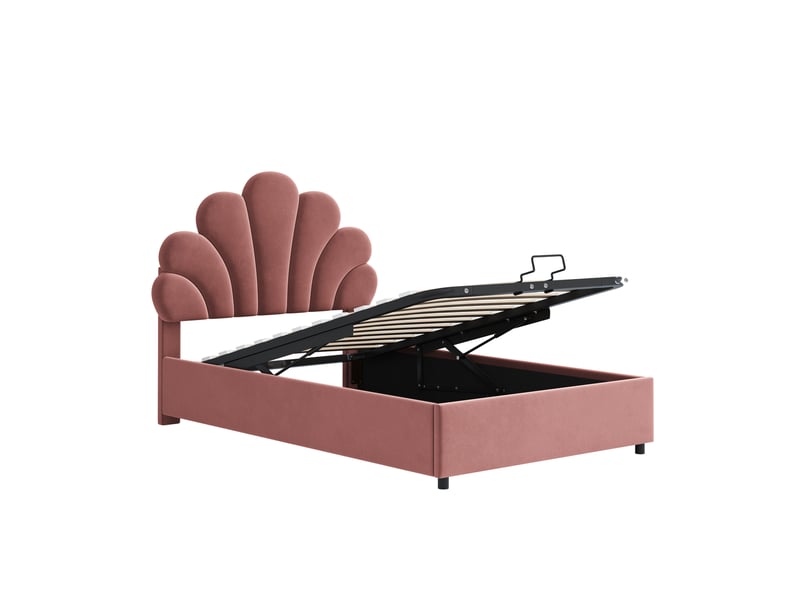 Lit coffre enfant 90x200 cm, espace de rangement, tête de lit réglable, sommier, velours rose foncé, sans matelas - Conforama R