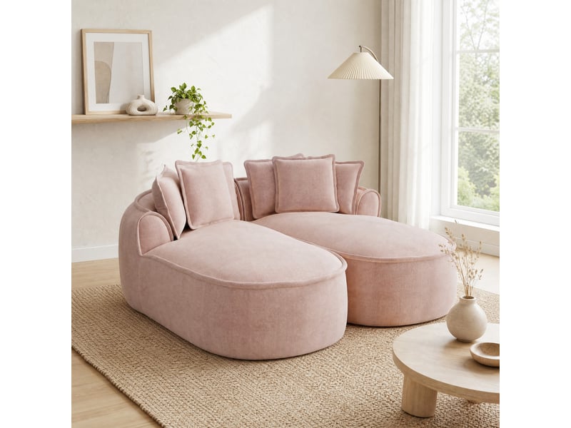 Canapé modulable 2 places 184x164x67 cm, sans montage, transformable couchage, tissu en chenille, rose - Conforama B
