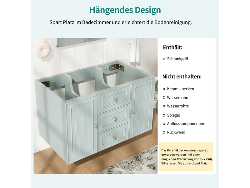  Meuble sous lavabo suspendu avec tiroirs et rangement latéral - lpospi - mdf vert 78,5 × 46 × 46,8 cm  - Conforama E