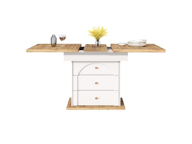  Table de séjour rectangulaire avec allonge blanc - 80x110-140max.cm mdf table blanc - Conforama A