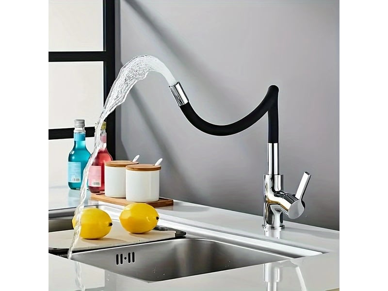  Robinet de cuisine mitigeur flexible 360° – chrome et noir  - Conforama E