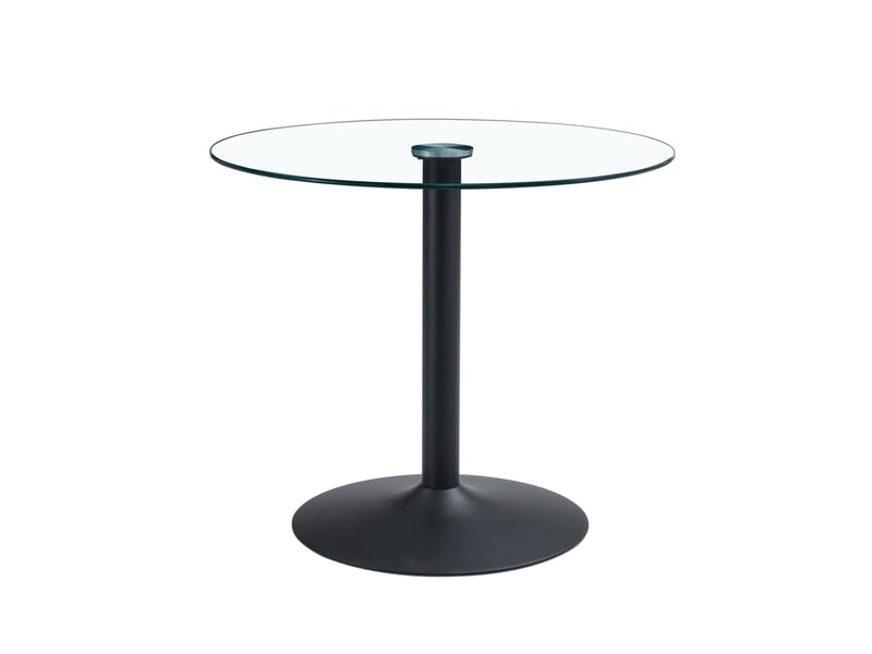  Table de bar ronde en verre trempé ø85 cm, pied métallique noir, hauteur 76 cm  - Conforama A