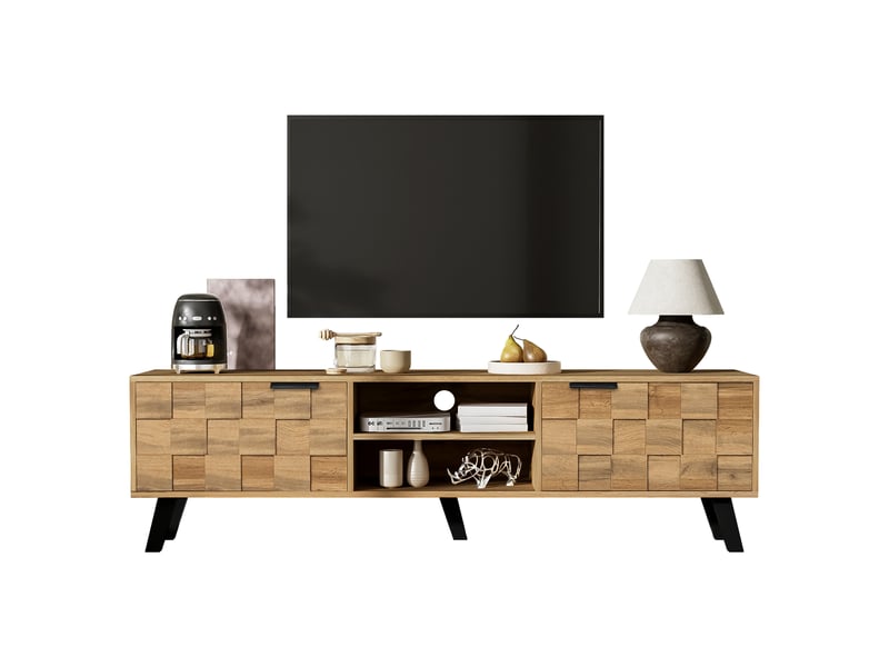  Meuble tv moderne 160 cm avec 2 portes et niches ouvertes - effet bois  - Conforama A