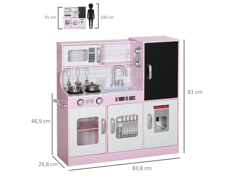  Cuisine jouet 83,8x26,8x81 cm avec accessoires bois rose  - Conforama D