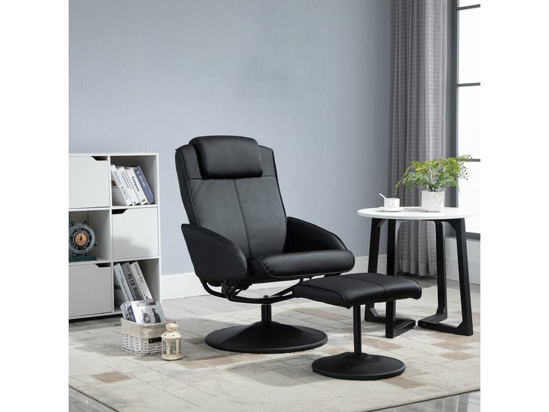  Fauteuil inclinable avec repose-pieds, revêtement en similicuir, inclinable, design ergonomique, noir  - Conforama C