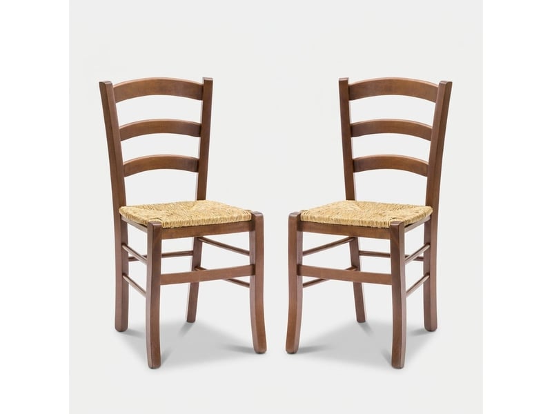 Lot de 2 chaises en bois massif avec assise en paille mara - Conforama A