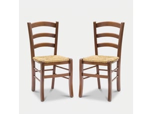 Lot de 2 chaises en bois massif avec assise en paille mara