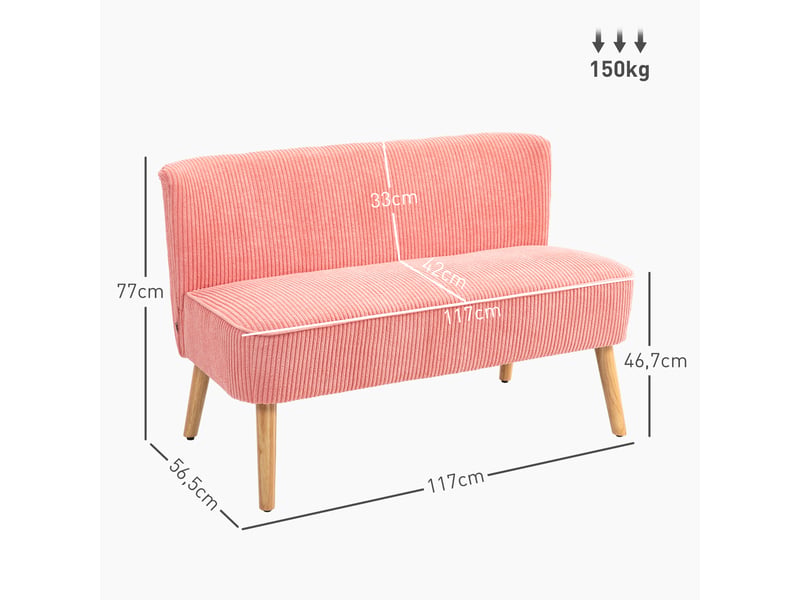  Canapé 2 places en tissu et bois massif rose 117 x 56.5 x 77 cm  - Conforama C