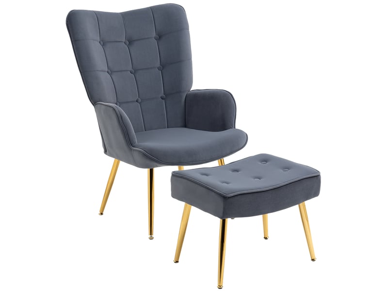  Fauteuil de salon, fauteuil avec repose pied, velours (100% polyester), 77x71x99cm, gris foncé  - Conforama A