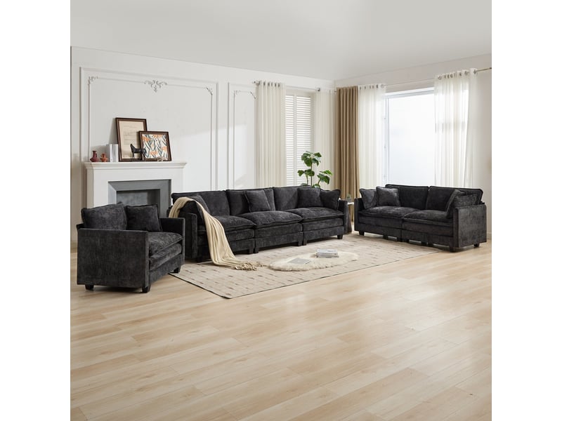 Canapé modulable 3 places cloud de5013 noir en chenille, coussins moelleux, moderne - Conforama E