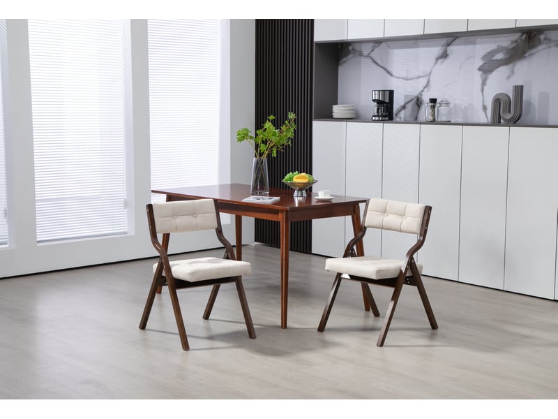  Lot de 2 chaises pliantes 61x48x77cm, pour cuisine, bureau, chaise de salle à manger portable, crème, bois  - Conforama B
